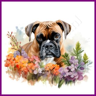 Diamond Painting Boxer met bloemen