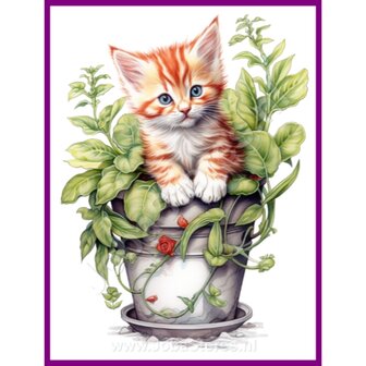 Diamond Painting Kitten in plantenpot