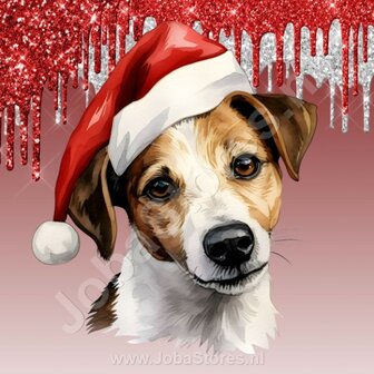 Diamond Painting Jack Russell met Kerstmuts