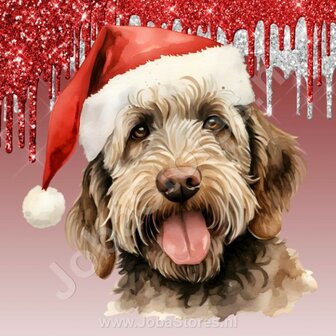 Diamond Painting Labradoodle met Kerstmuts