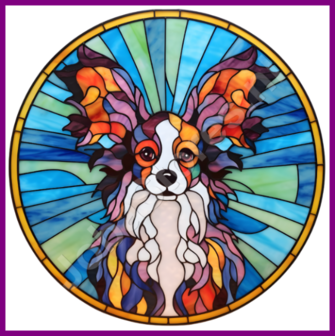 Diamond Painting Glas in lood Hond - Papillon / Vlinderhondje