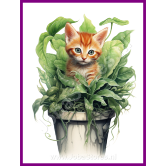 Diamond Painting Kitten in plantenpot