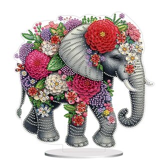 Diamond Painting Ornement debout &Eacute;l&eacute;phant avec des fleurs