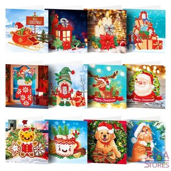 Diamond Painting Cartes de No&euml;l ensemble de 11 (12 pi&egrave;ces)