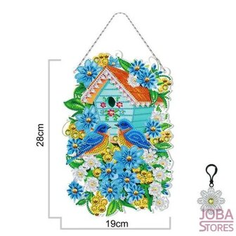 Diamant Peinture Ornement Suspendu Oiseaux avec Nichoir (25cm)