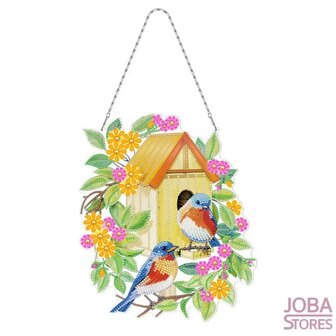 Diamant Peinture Ornement Suspendu Oiseaux avec Nichoir (25cm)