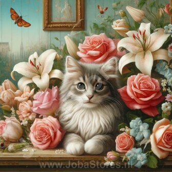 Diamond Painting Chat parmi les fleurs