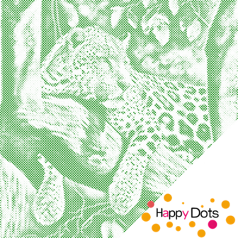 HappyDots DOT Painting Luipaard in boom 50x50cm - Groen Stippelschilderij