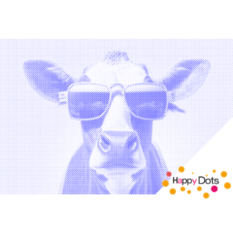 HappyDots DOT Painting Koe met zonnebril 40x60cm - Blauw Stippelschilderij