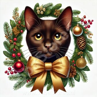 Diamond Painting Couronne de No&euml;l - Chat Brun