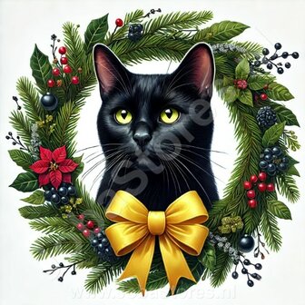 Diamond Painting Couronne de No&euml;l - Chat Noir