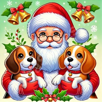 Diamond Painting P&egrave;re No&euml;l avec Beagle