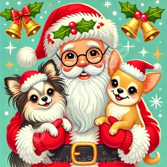 Diamond Painting P&egrave;re No&euml;l avec des Chihuahuas