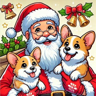 Diamond Painting P&egrave;re No&euml;l avec Corgi