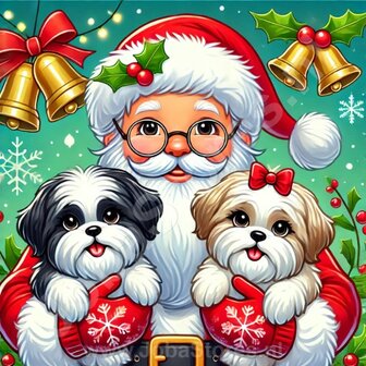 Diamond Painting P&egrave;re No&euml;l avec Shih Tzu