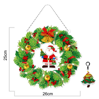 Couronne de No&euml;l de peinture au diamant avec des lumi&egrave;res 001