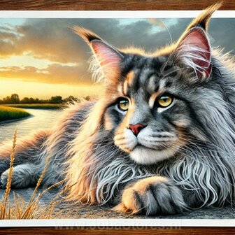 Diamond Painting Chat Allong&eacute; Maine Coon