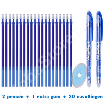 Set de stylos effa&ccedil;ables Flower Blue (2 pi&egrave;ces + gomme suppl&eacute;mentaire + 20 recharges)