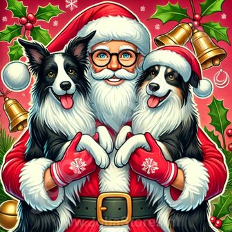 Diamond Painting P&egrave;re No&euml;l avec Border Collie