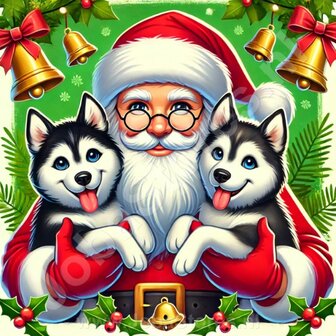 Diamond Painting P&egrave;re No&euml;l avec Husky