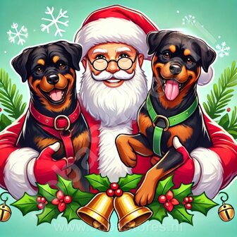 Diamond Painting P&egrave;re No&euml;l avec Rottweiler