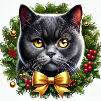 Diamond Painting Couronne de No&euml;l Chat - British Shorthair