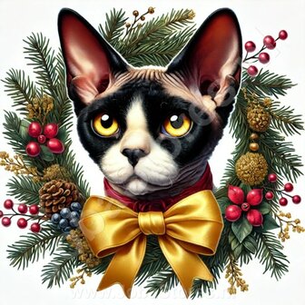 Diamond Painting Couronne de No&euml;l Chat - Devon Rex