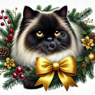 Diamond Painting Couronne de No&euml;l - Chat Himalayen