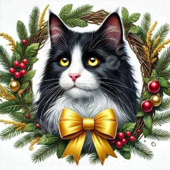 Diamond Painting Couronne de No&euml;l - Chat des For&ecirc;ts Norv&eacute;giennes