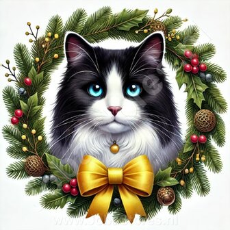 Diamond Painting Couronne de No&euml;l Chat - Ragdoll