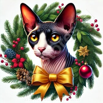 Diamond Painting Couronne de No&euml;l Chat - Sphynx