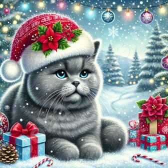 Diamond Painting Chat de No&euml;l - British Shorthair