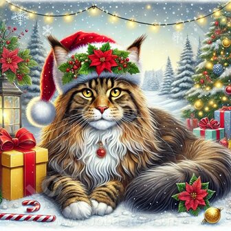 Diamond Painting Chat de No&euml;l - Maine Coon