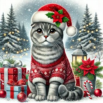 Diamond Painting Chat de No&euml;l - Scottish Fold