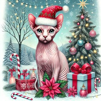 Diamond Painting Chat de No&euml;l - Sphynx