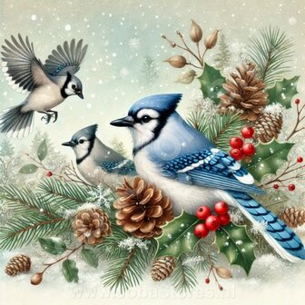 Diamond Painting Oiseau de No&euml;l - Geai Bleu