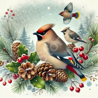 Diamond Painting Oiseau de No&euml;l - Bombycilla