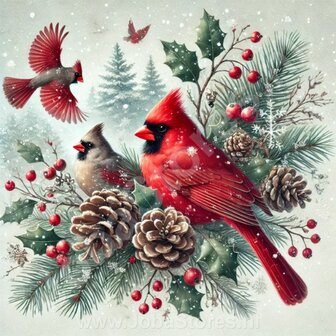 Diamond Painting Oiseau de No&euml;l - Cardinal Rouge