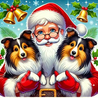 Diamond Painting P&egrave;re No&euml;l avec chiens - Sheltie