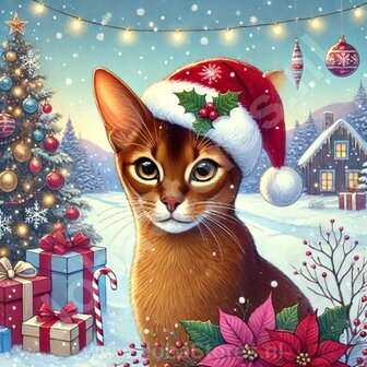 Diamond Painting Chat de No&euml;l - Abyssin