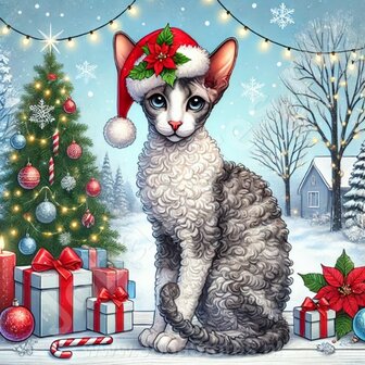 Diamond Painting Chat de No&euml;l - Devon Rex