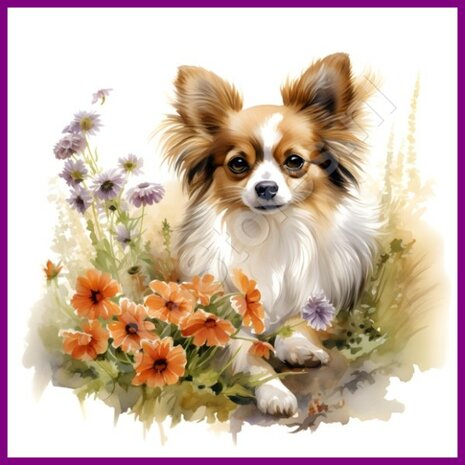 Diamond Painting Chihuahua met bloemen