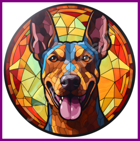 Diamond Painting Glas in lood Hond - Dobermann