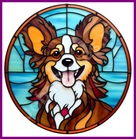 Diamond Painting Glas in lood Hond - Papillon / Vlinderhondje