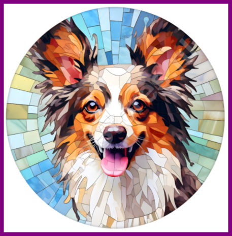 Diamond Painting Glas in lood Hond - Papillon / Vlinderhondje