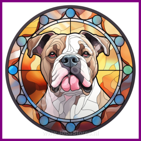 Diamond Painting Glas in lood Hond - Amerikaanse Bulldog