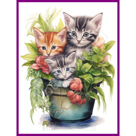 Diamond Painting Kitten in plantenpot