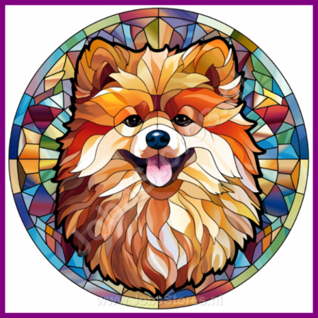 Diamond Painting Glas in lood Hond - Dwergkeeshond - Pomeriaan