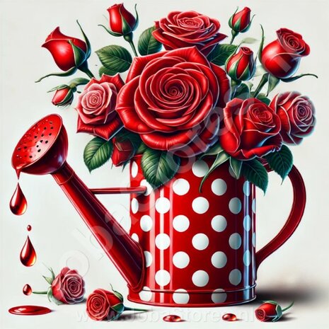 Diamond Painting Arrosoir avec des roses rouges