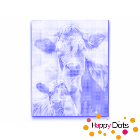 HappyDots DOT Painting Koeien 40x50cm - Stippelschilderij Blauw